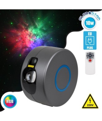 GloboStar® 78595 XL Διακοσμητικό Φωτιστικό Ειδικών Εφέ LASER NIGHT SKY AURORA GALAXY 3D LED 10W AC 230V - Πρίζα Schuko και Ασύρματο Χειριστήριο RF 2.4Ghz Πολύχρωμo RGB Dimmable